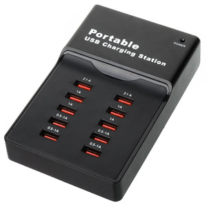 Universal 5V 2.1A 10-Port USB Charging Station Charger (US Plugs)