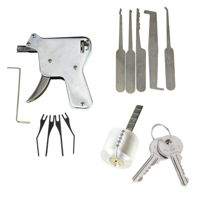 Manual Locksmith Gun Tool w/ Bull Head Lock + 5 Single Hook Tool Set