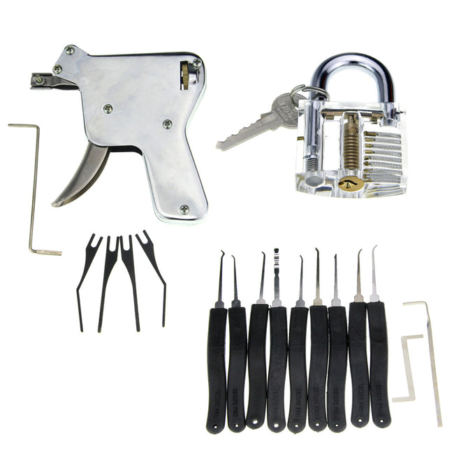 Manual Lock Opening Gun Tool + Training Lock + Nine Compact Keys Set