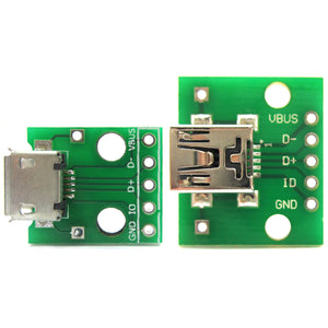 Mini USB to 2.54mm DIP 5P + Micro USB to DIP 5P Adapter Module