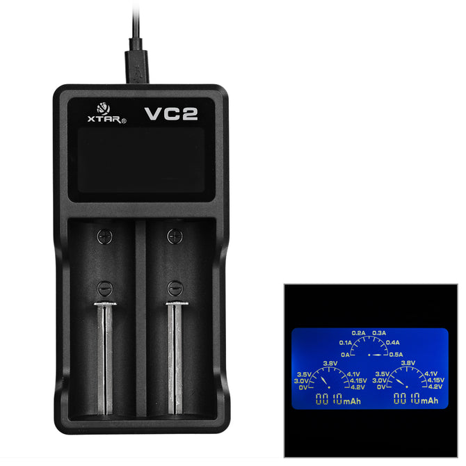 Xtar VC2 2-Slot USB Li-ion Battery Charger w/ 2.1" LCD Screen
