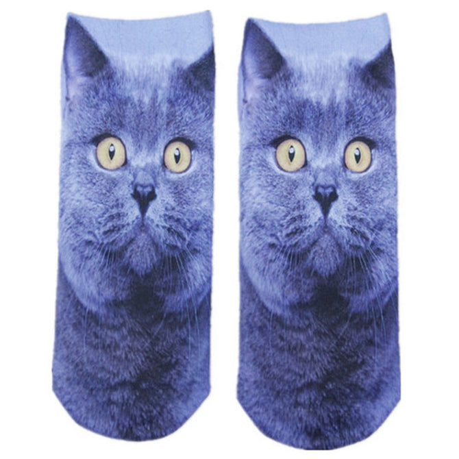 Creative Spoof Fun Cat Printing Cotton Socks - Blue + Yellow (Pair)