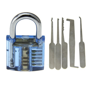 Transparent See-Through Practice Padlock + 5PCS Lock Picks Tools Set