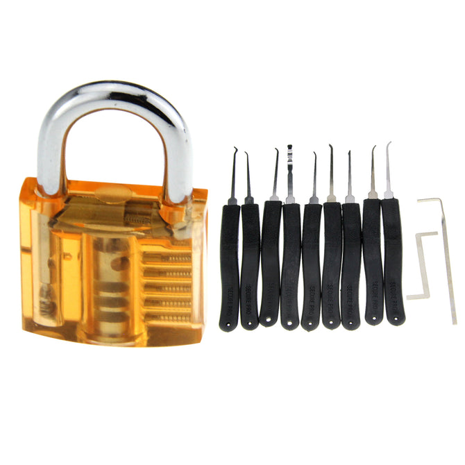Mini Slotted Transparent Padlock + 9-Compact Key Tool