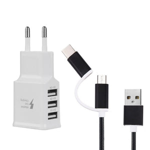 EU Plug Charger + USB 3.1 Type C Charging Data Cable - Black + White