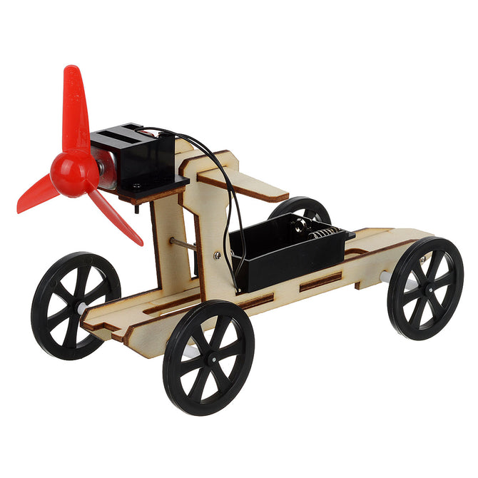Wind Powered Car Assembly Educational Toy DIY Kit - Black + Red + Multi-Color (2 x AA)