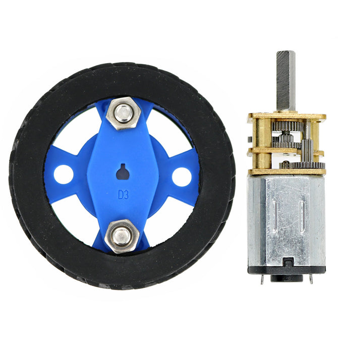 Large Torque N20 DC Gear Motor + 47*12mm Wearable Rubber Wheel for Smart Car - Blue + Black
