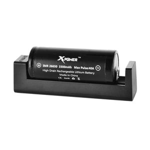 XTAR MC1 Charger + Rechargeable 3300mAh 26650 Battery Set - Black