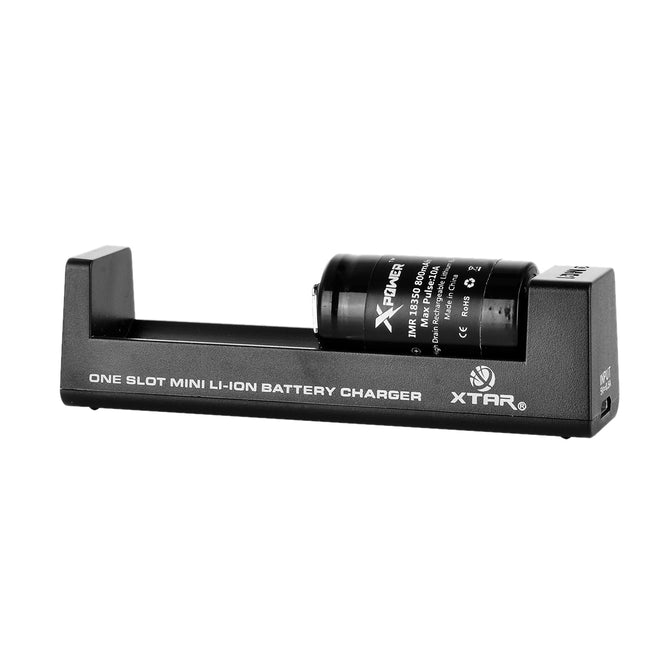 XTAR MC1 1-Slot Battery Charger + Rechargeable "800mAh" 18350 Battery Set - Black