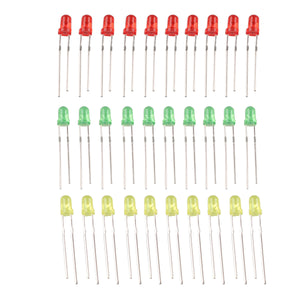 DIY 3mm LED Light-Emitting Diode Set - Red + Yellow + Green (30PCS)