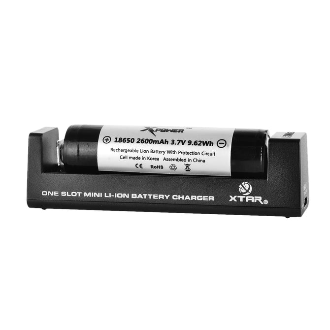 XTAR MC1 Charger + Rechargeable "2600mAh" 18650 Battery Set - Black