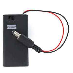 2*AA Battery Holder Case w/ DC Jack for Arduino - Black + Red