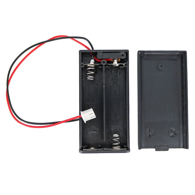 2-Slot AA Battery Case w/ Cover, XH2.54-2P Cable, Switch - Black + Red