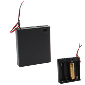 6V 4*AA Battery Holder Case Box w/ Switch + Leads - Black