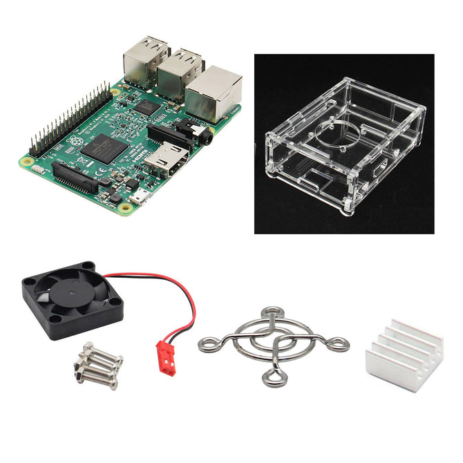 4-in-1 Raspberry Pi 3 Model B +V31 Acrylic Case + Fan + Heatsink Kit