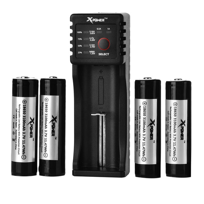 Xpower C1 Charger + 4-3100mAh Rechargeable 18650 Battery + 2-Case