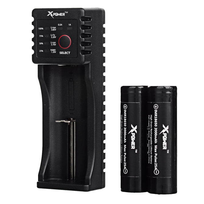 Xpower C1 Charger + 2-2000mAh Rechargeable 18650 Battery + Case
