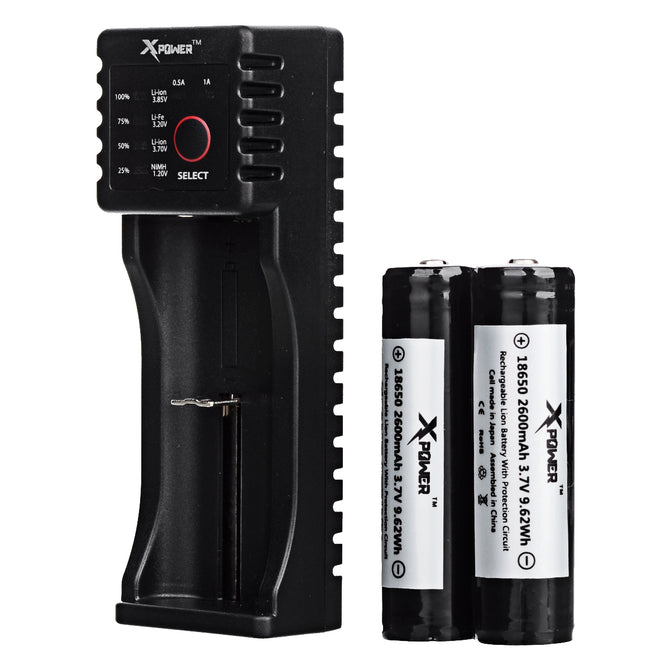 Xpower C1 Charger + 2-Japan 2600mAh Rechargeable 18650 Battery + Case