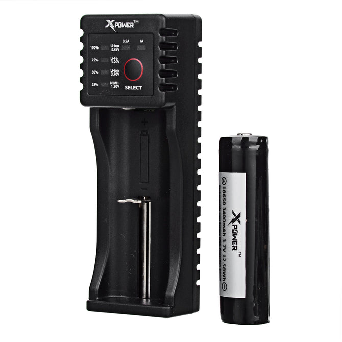 Xpower C1 Charger + 18650 3400 mAh Rechargeable Battery + Case - Black
