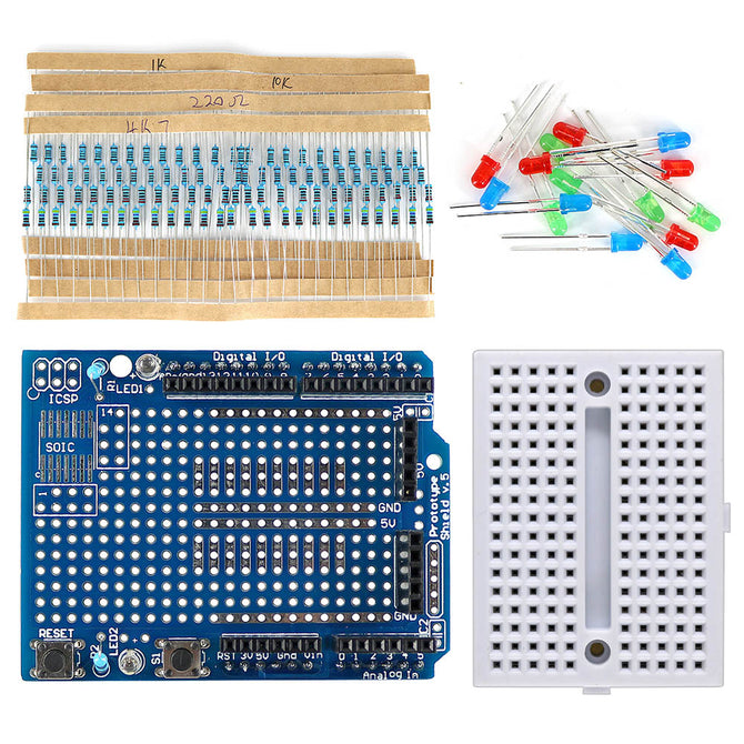 Mini Breadboard + Prototype Shield Kit w/ Resistor / LED for Arduino