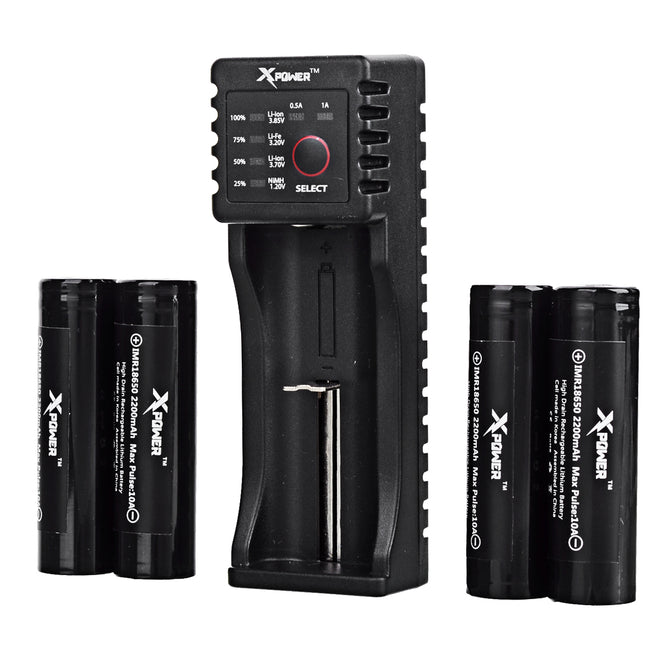 Xpower C1 Charger + 4 PCS 18650 2200maAh IMR Battery + 2 Cases - Black
