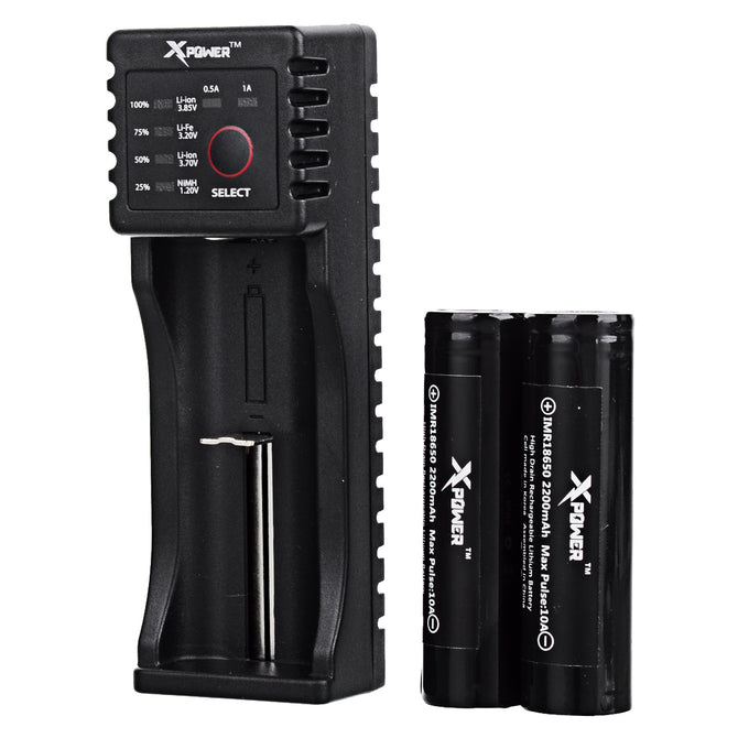 Xpower C1 Charger + 2 PCS 18650 2200mAh IMR Batteries + Case - Black