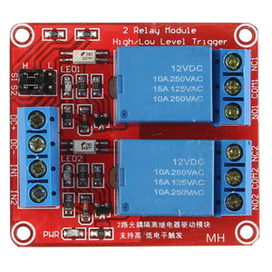 12V 5mA 2-Channel Relay Module With Optocoupler Isolation - Red + Blue
