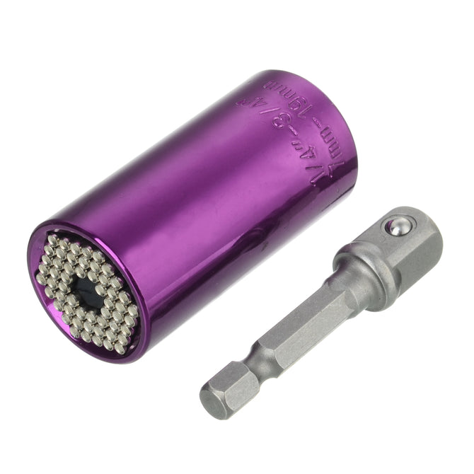 2-in-1 7~19mm Screwdriver Socket + 3/8 Connecting Rod Set - Purple