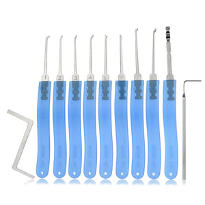 Manganese Steel Unlocking 9-Lock Pick + 2-Tool Set - Blue + Silver