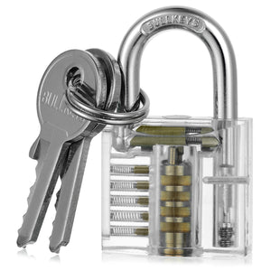Mini Transparent Practice Padlock Lock Pick Locksmith Tools + Keys