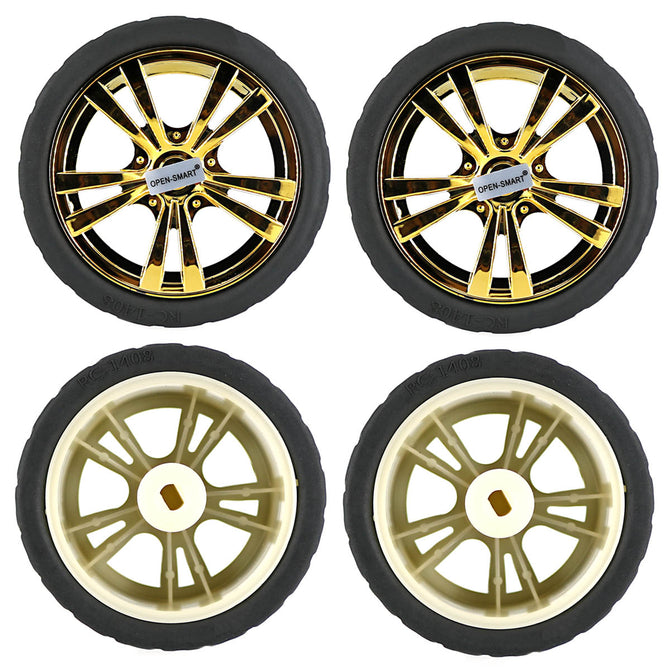 65mm Smart Car Model Wearable Rubber Wheel for TT Motor - Gold (4PCS)
