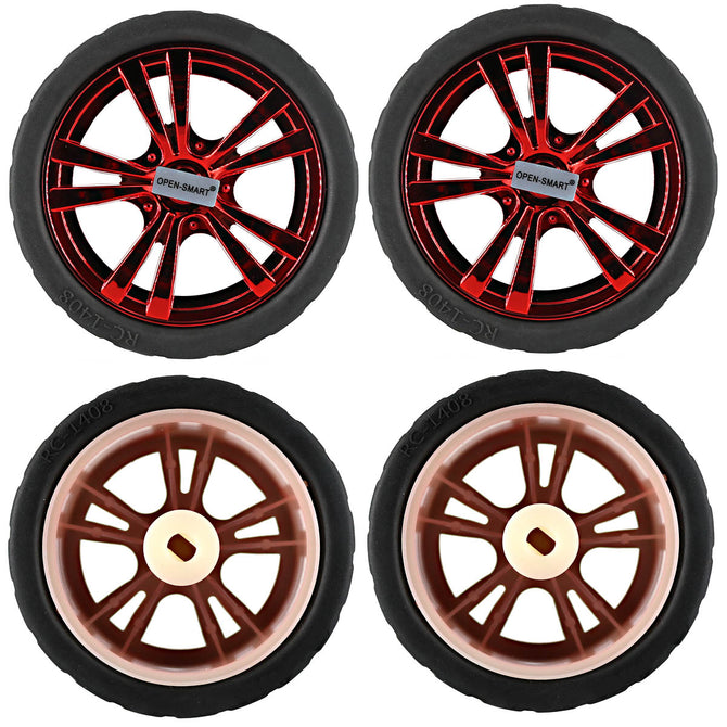 65mm Smart Car Model Wearable Rubber Wheels for TT Motor - Red (4PCS)