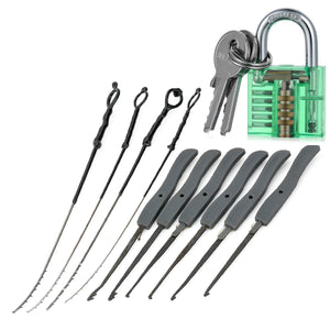 Mini Locksmith Tool Suit Set with Broken Key Remover - Green + Grey