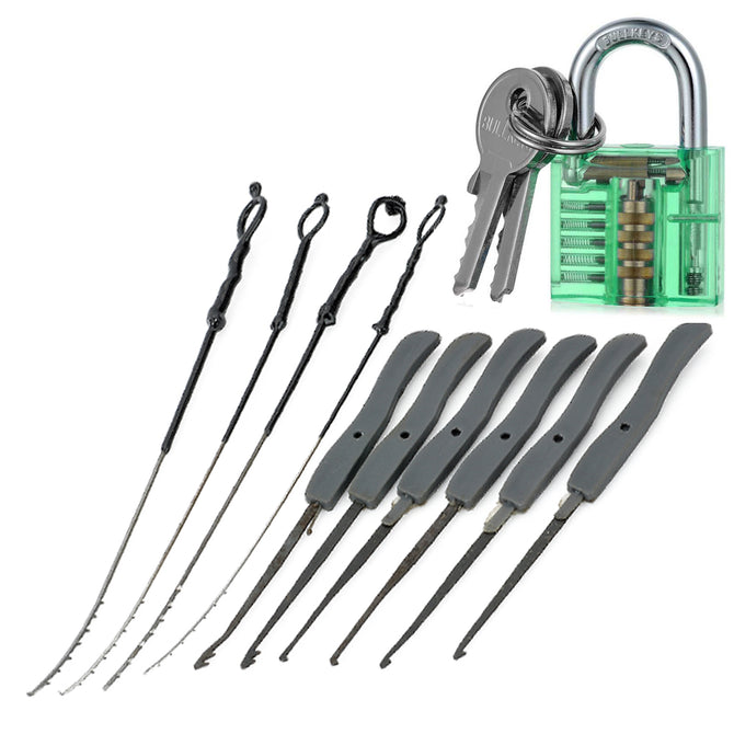 Mini Locksmith Tool Suit Set with Broken Key Remover - Green + Grey