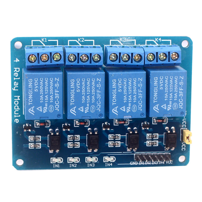 4-Channel 5V 12V Relay Module w/ Optocoupler - Blue (Expanded Version)