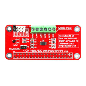 16 Bits ADS1115 ADC Module for Raspberry Pi 3B / 2B / B+ / Zero - Red