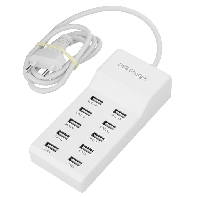 BSTUO 10-Port DC 5V 10A USB Charger for Smart Phone, Tablet PC - White