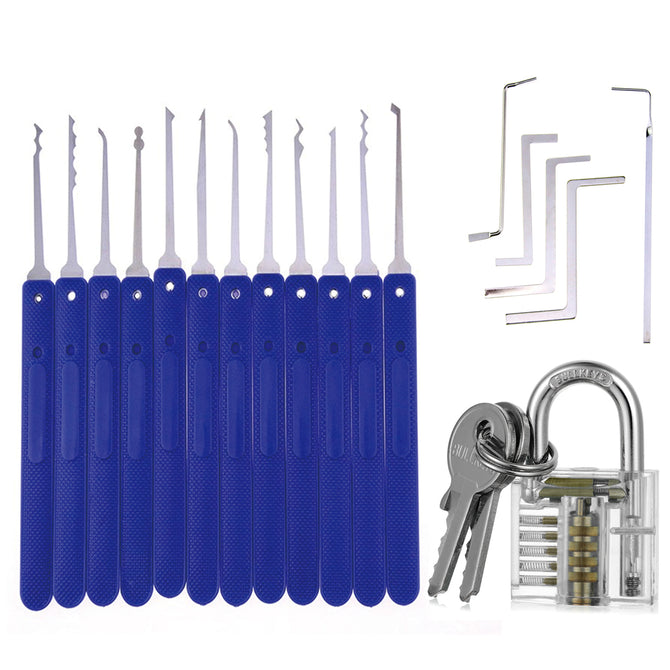 Blue Handle 12 Single Hook + Mini Transparent Practice Lock Unlock Set