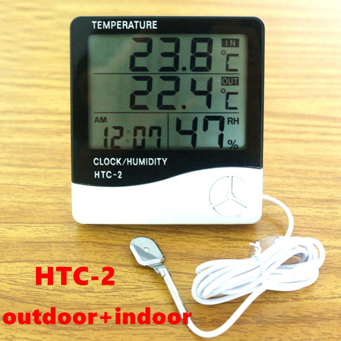 HTC-2 Weather Station Digital LCD Temperature Humidity Meter - Black