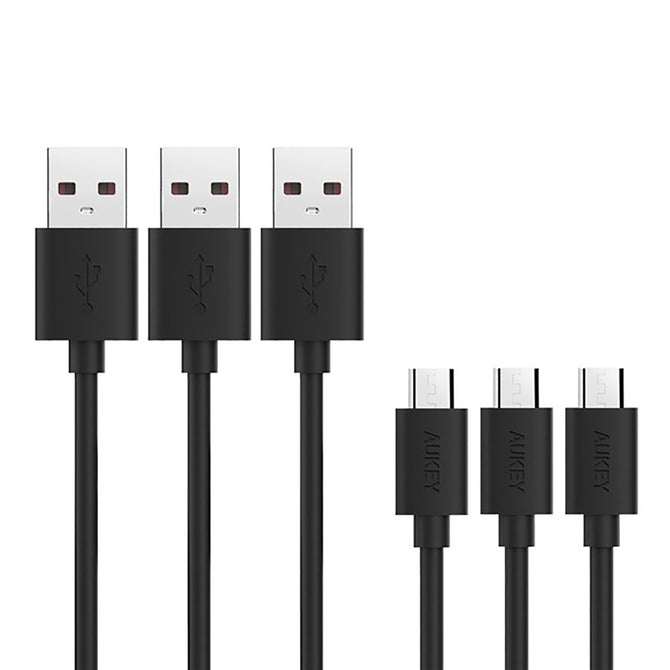 AUKEY CB-D10 1.2m USB 2.0 Male to Micro USB Data Cable - Black (3 PCS)