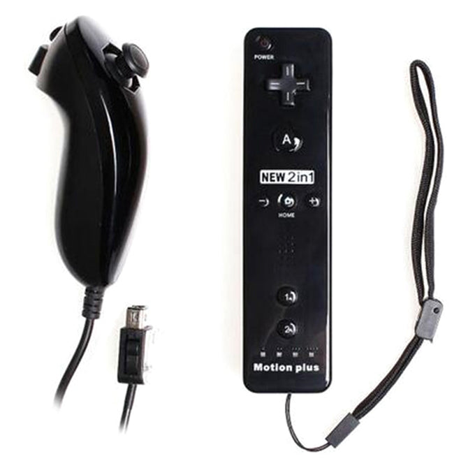 2-in-1 Wireless Game Remote Controller w/ Motion Plus Nunchuck for Wii