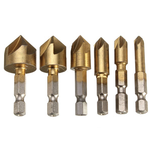 6Pcs 5 Flute Chamfer 6mm-19mm Countersink Drill Bits