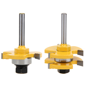 2Pcs Tongue & Groove Router Bit 3 Teeth T-shape Wood Milling Cutters