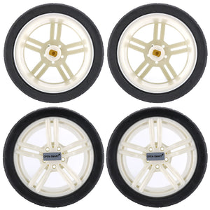 OPEN-SMART 65mm Smart Car Model Wearable Rubber Wheel for TT Motor - Black + White (4 PCS)