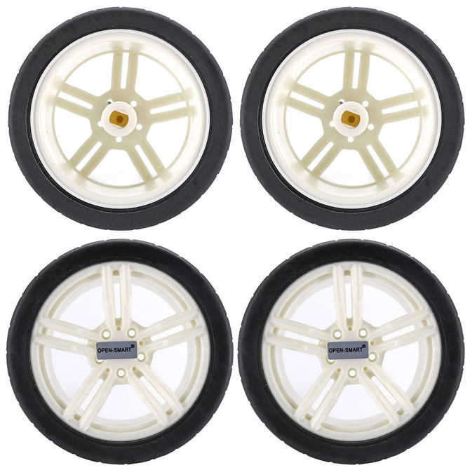 OPEN-SMART 65mm Smart Car Model Wearable Rubber Wheel for TT Motor - Black + White (4 PCS)