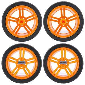 OPEN-SMART 65mm Smart Car Model Wearable Rubber Wheel for TT Motor - Black + Yellow (4 PCS)