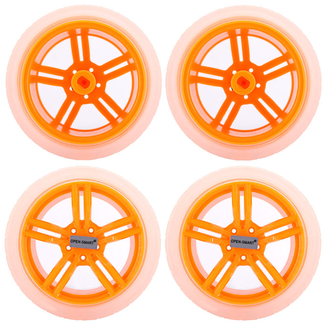 OPEN-SMART 65mm Smart Car Model Wearable Rubber Wheel for TT Motor - Transparent + Yellow (4 PCS)
