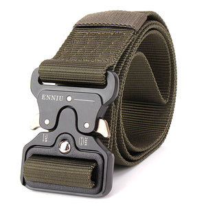 Men's Canvas Belt Metal Insert Buckle Military Army Tactical Nylon Training Belt - Army Green