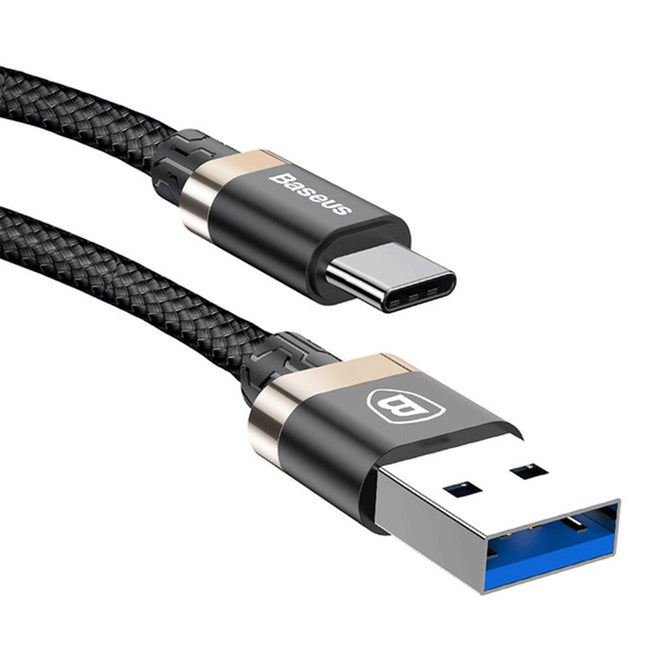 Baseus Golden Belt Series USB 3.0 to Type C 3A Data Sync Charging Cable - Black + Gold (1M)