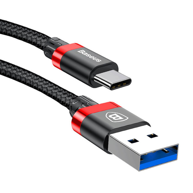 Baseus Golden Belt Series USB 3.0 to Type-C 3A Data Sync Charging Cable - Black + Red (1M)